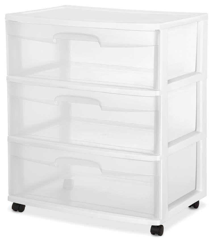 Sterilite At Home 3 Drawer Wide Storage Cart Container with Casters (3 Pack)