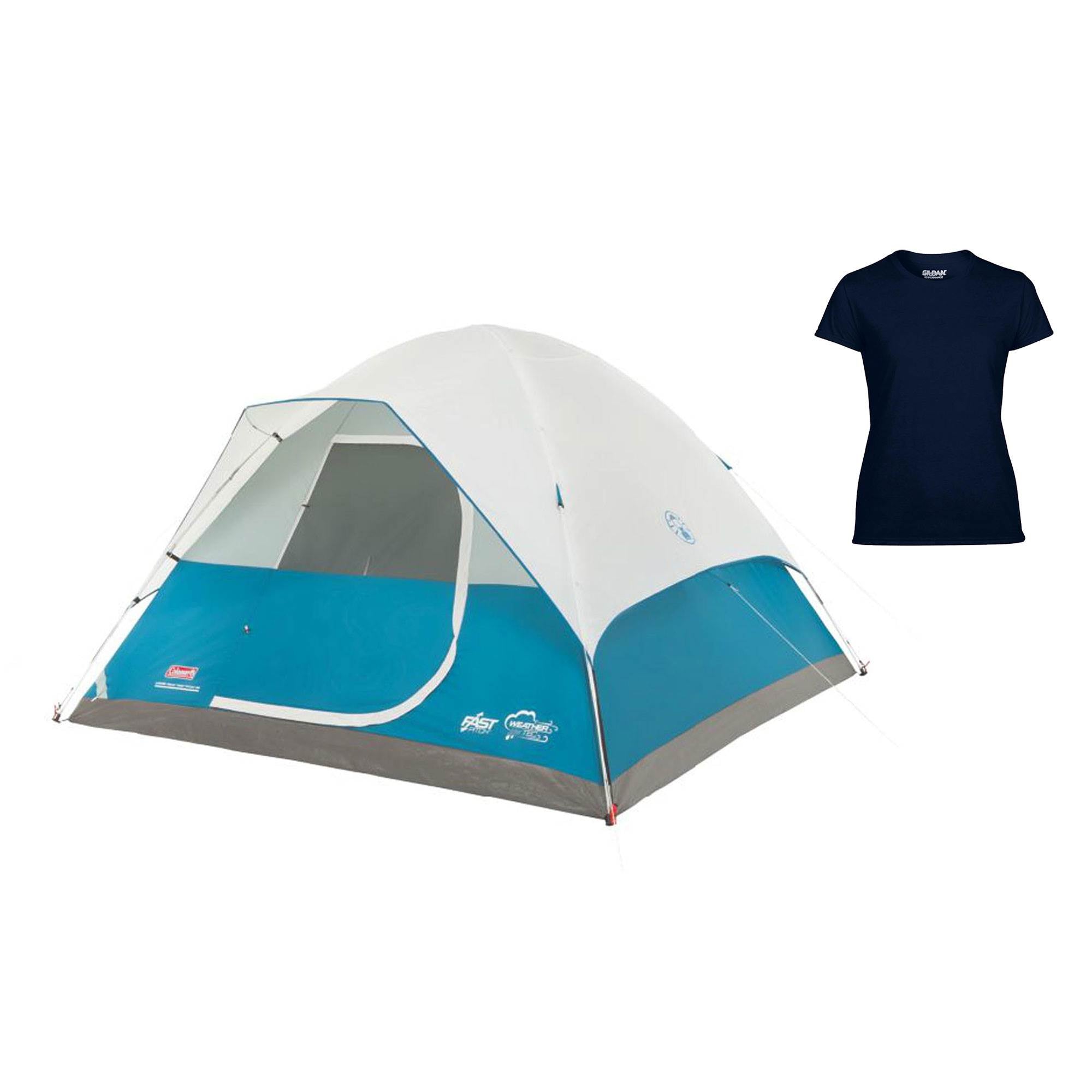 Coleman Longs Peak 6 Person Fast Pitch Camping Dome Tent & Womens Medium T-Shirt