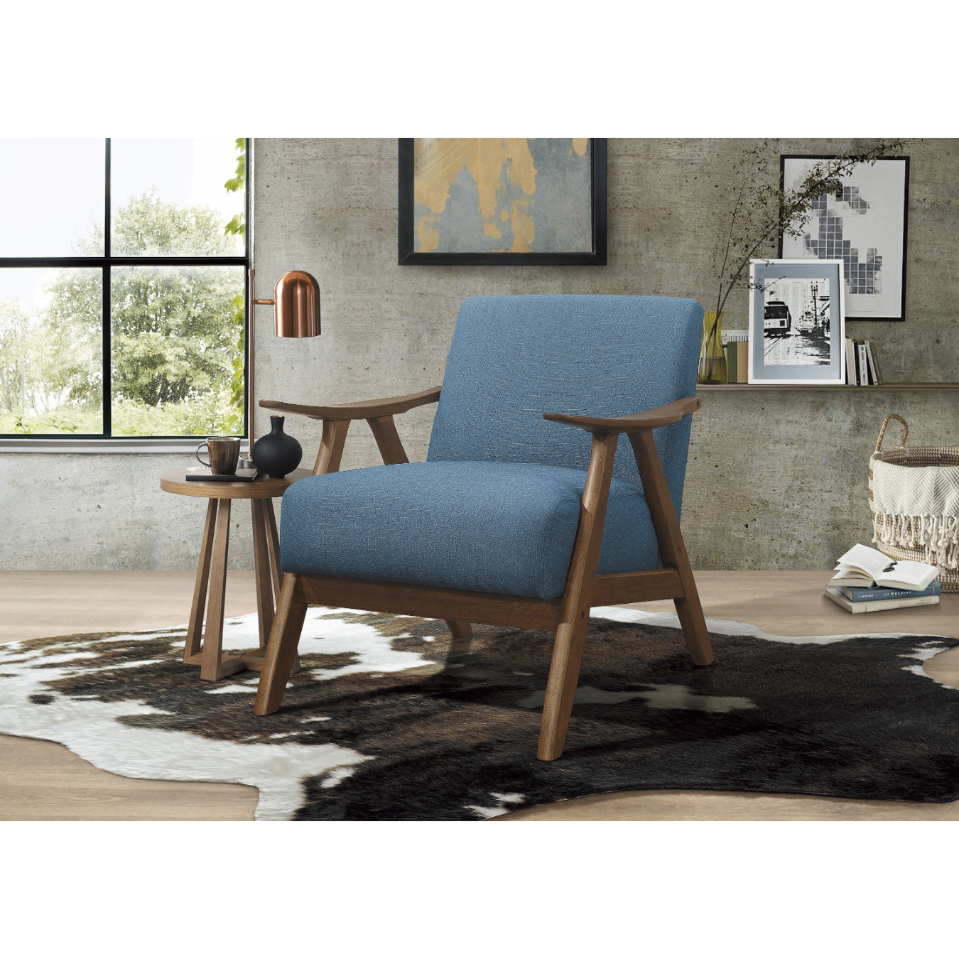 Lexicon Damala Collection Retro Inspired Wood Frame Home Accent Chair Seat, Blue