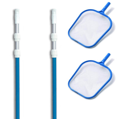 Swimline Swimming Pool Telescopic Pole (2 Pack) & Leaf Skimmer Mesh Net (2 Pack)