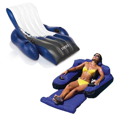 Swimline Swimming Pool Inflatable Floating Lounge Chair & Recliner w/ Cup Holder