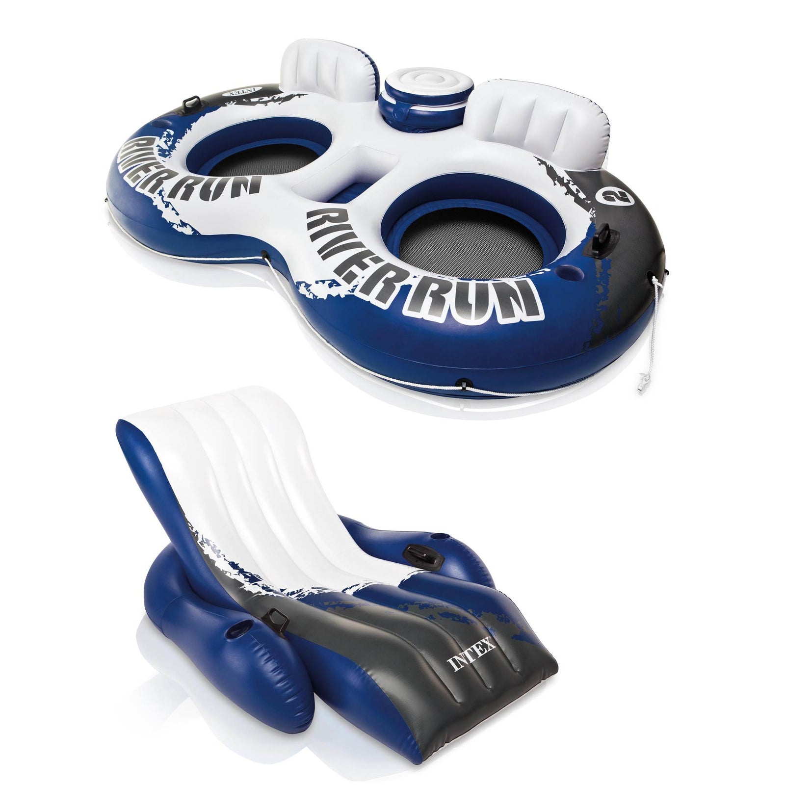 Intex Inflatable Floating Pool Recliner & 2 Person Tube w/ Cooler & Repair Kit - VMInnovations
