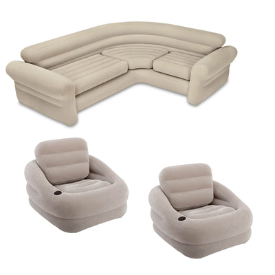 Intex Inflatable Khaki Accent Chair with Cup Holder & Water Base (2 Pack) & Sofa