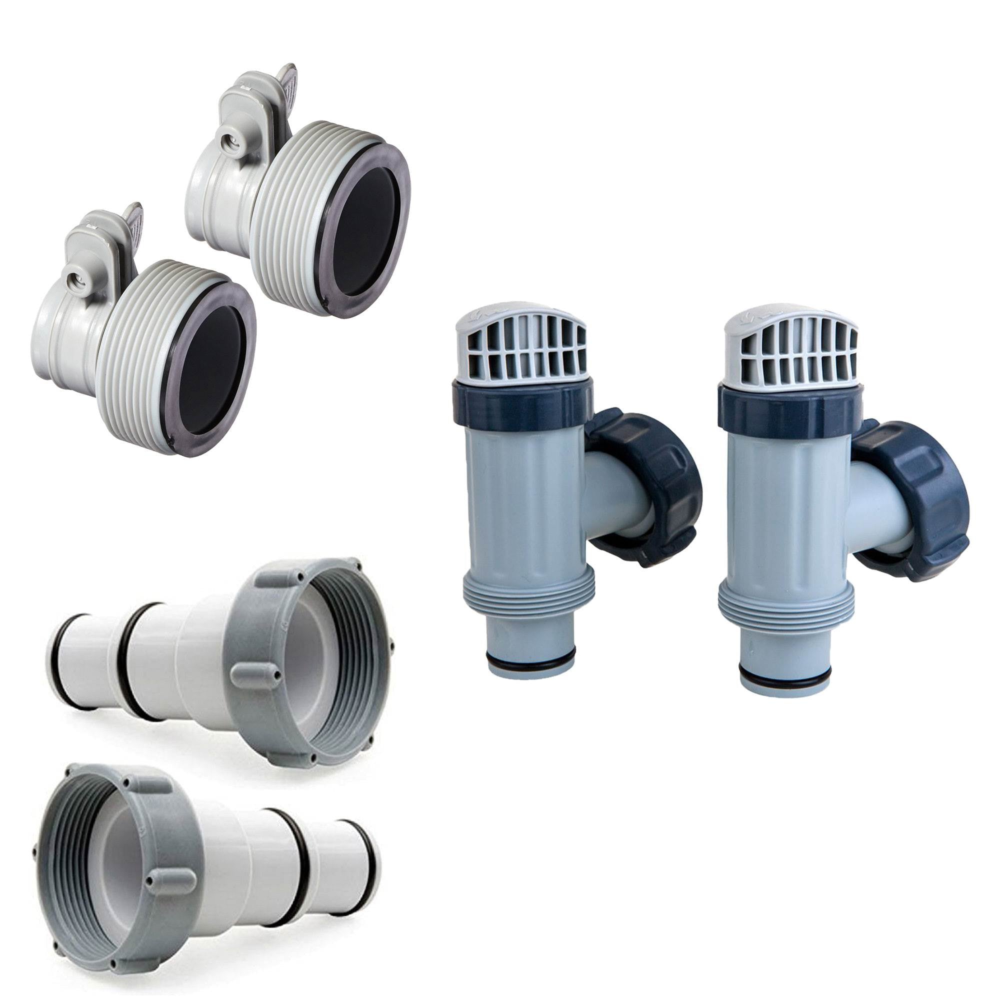 Intex Replacement Hose Adapter A & B w/ Collar (Pair) & Plunger Valves (2 Pack)