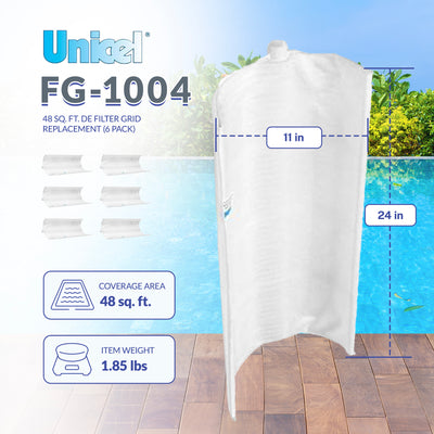 Unicel FG-1004 48 Square Foot Replacement DE Grid Swimming Pool Filter, 6 Pack
