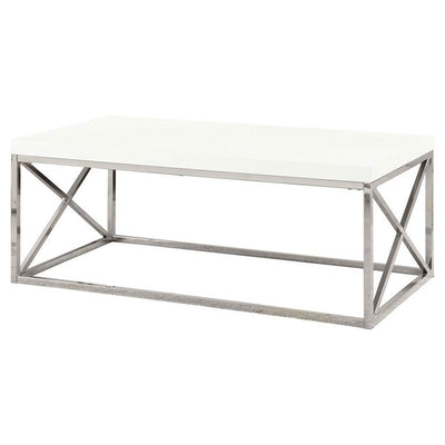 Monarch White Chrome Contemporary Living Room Coffee Table & Nesting End Table