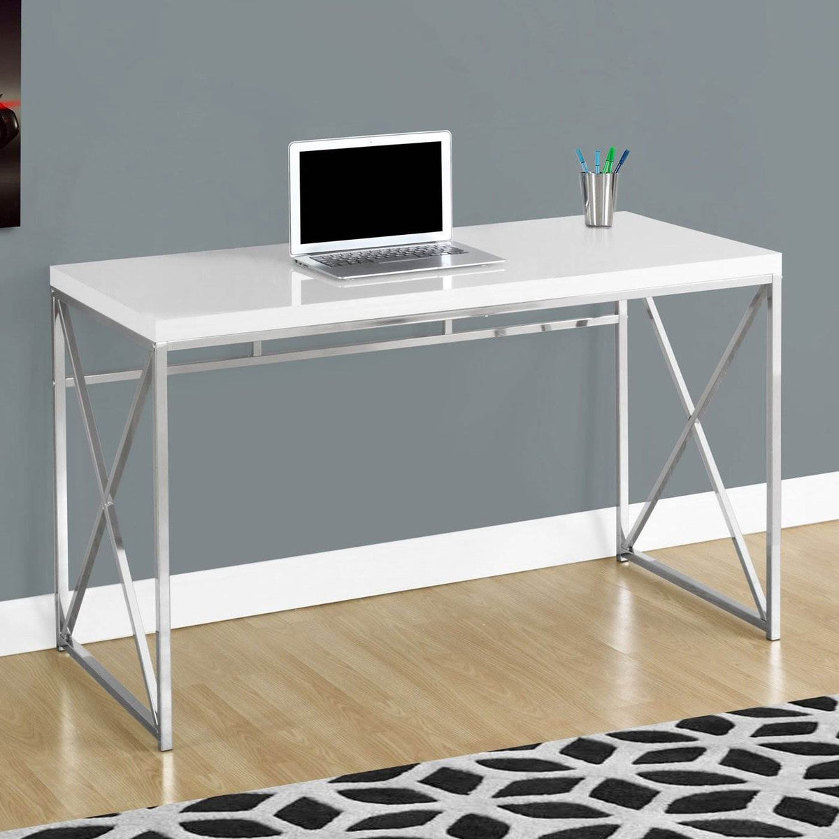 Monarch White Chrome Metal Contemporary Design Living Room Coffee Table & Desk
