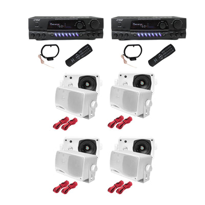 Pyle Pro PT260A 200W Stereo Receiver (2 Pack) w/ PLMR24 Marine Speakers (4 Pack)