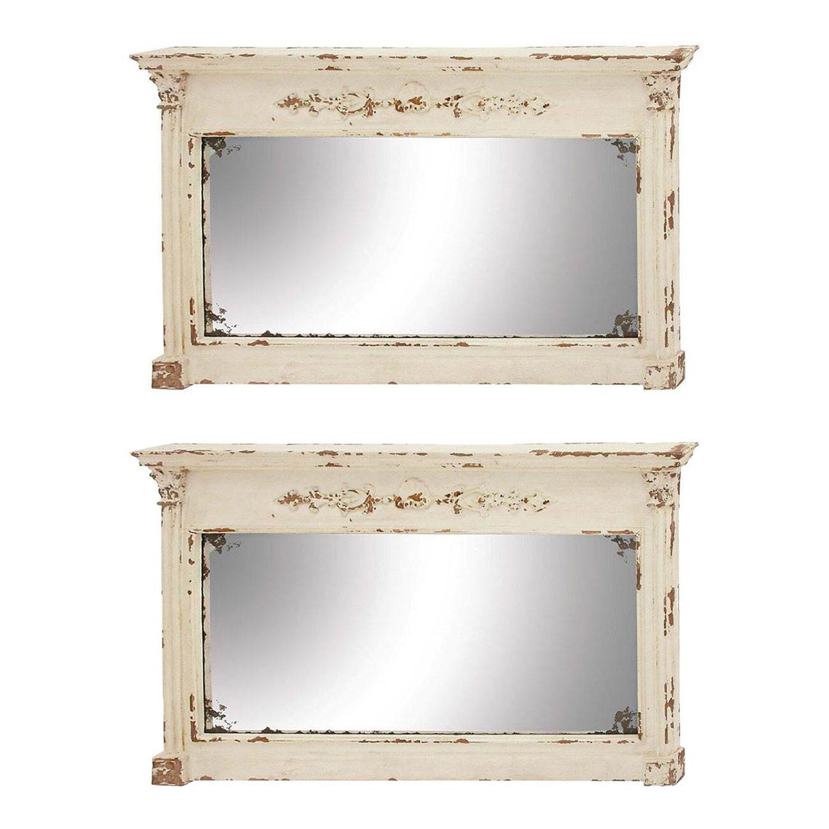 Deco 79 Farmhouse Rustic 59 x 36 Inch Wall Mirror Home Decor, Cream (2 Pack)