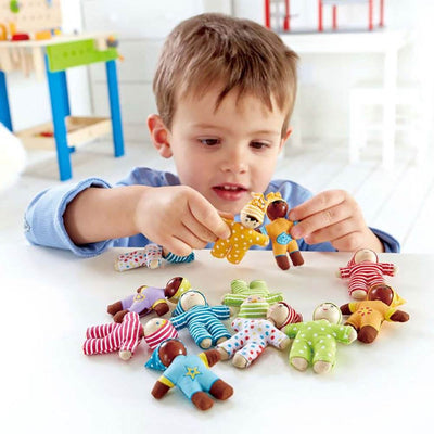 Hape Kids Happy Babies Toddler Pocket Pretend Play Fabric Doll Toy Set of 24