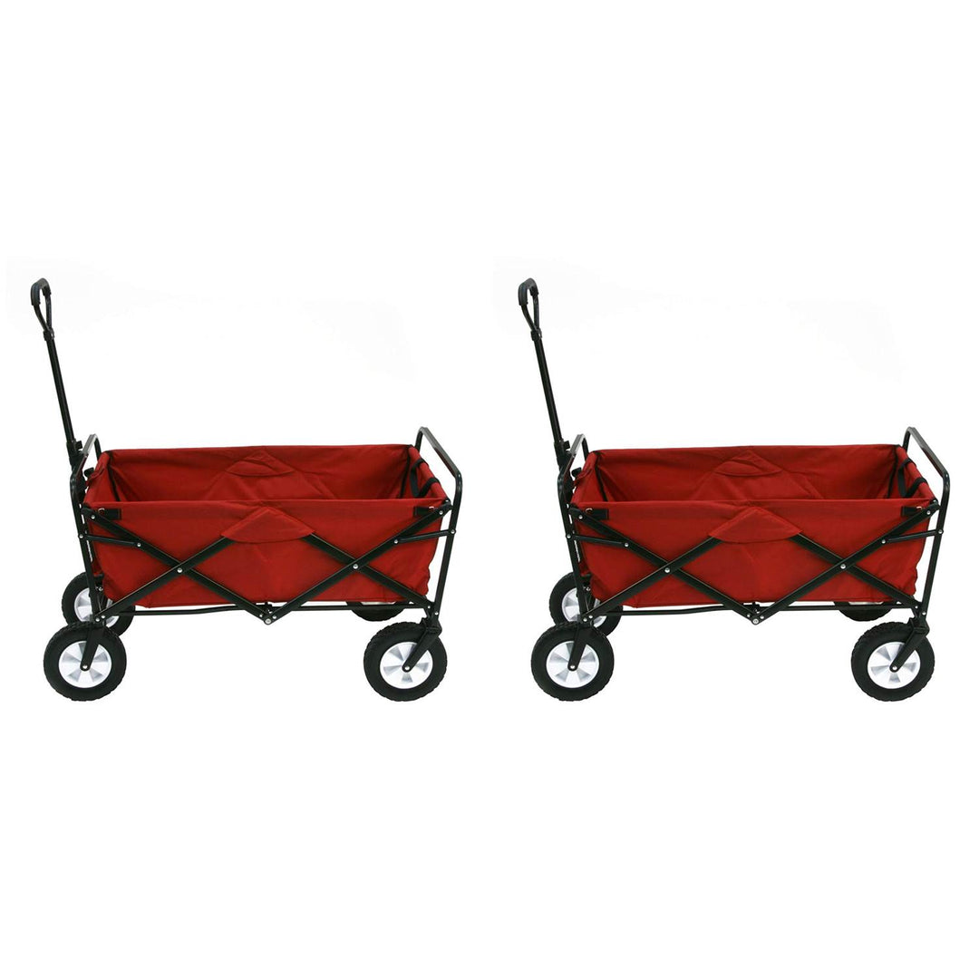 Mac Sports Collapsible Folding Steel Frame Outdoor Garden Wagon, Red (2 Pack)