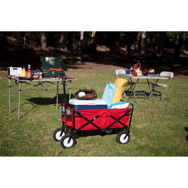 Mac Sports Collapsible Folding Steel Frame Outdoor Garden Wagon, Red (2 Pack)