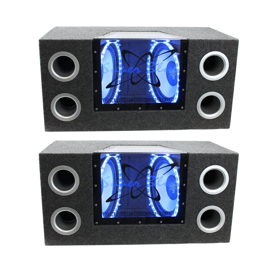 Pyramid 10" 1000W Dual Car Audio Subs Box Subwoofers Bandpass w/Neon (2 Pack)