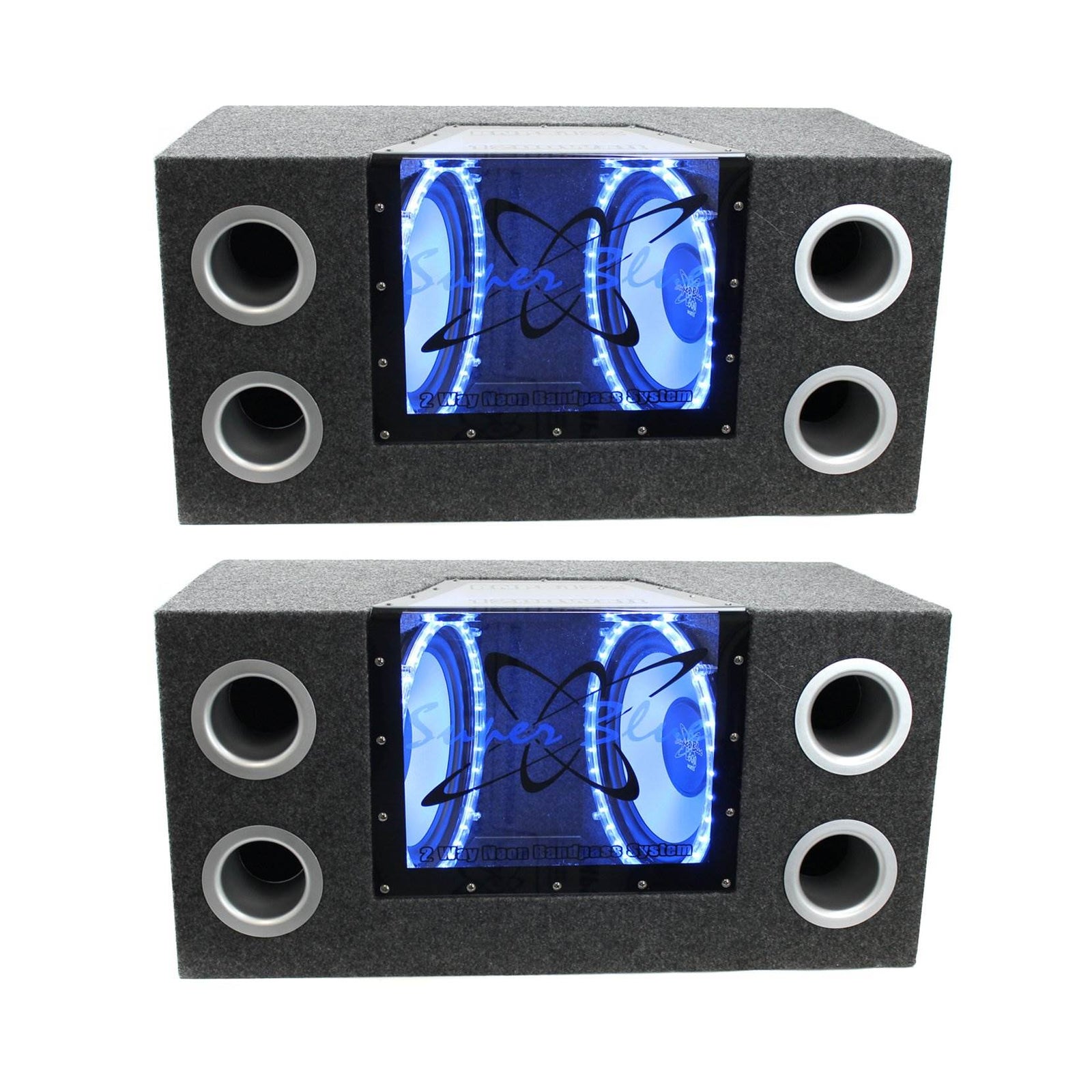 Pyramid 10" 1000W Dual Car Audio Subs Box Subwoofers Bandpass w/Neon (2 Pack) - VMInnovations