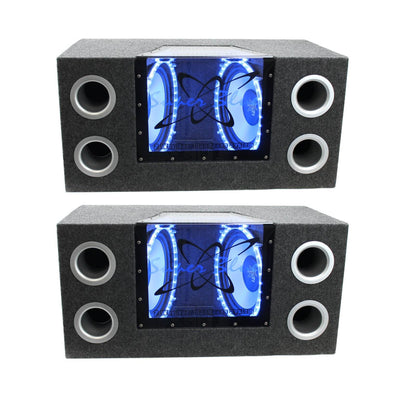 Pyramid 10" 1000W Dual Car Audio Subs Box Subwoofers Bandpass w/Neon (2 Pack)