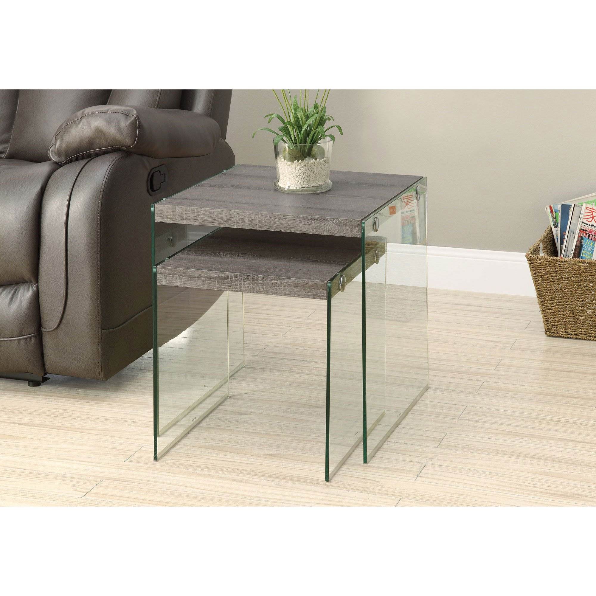 Monarch Specialties Tempered Glass Nesting End Tables & Glass Console Table