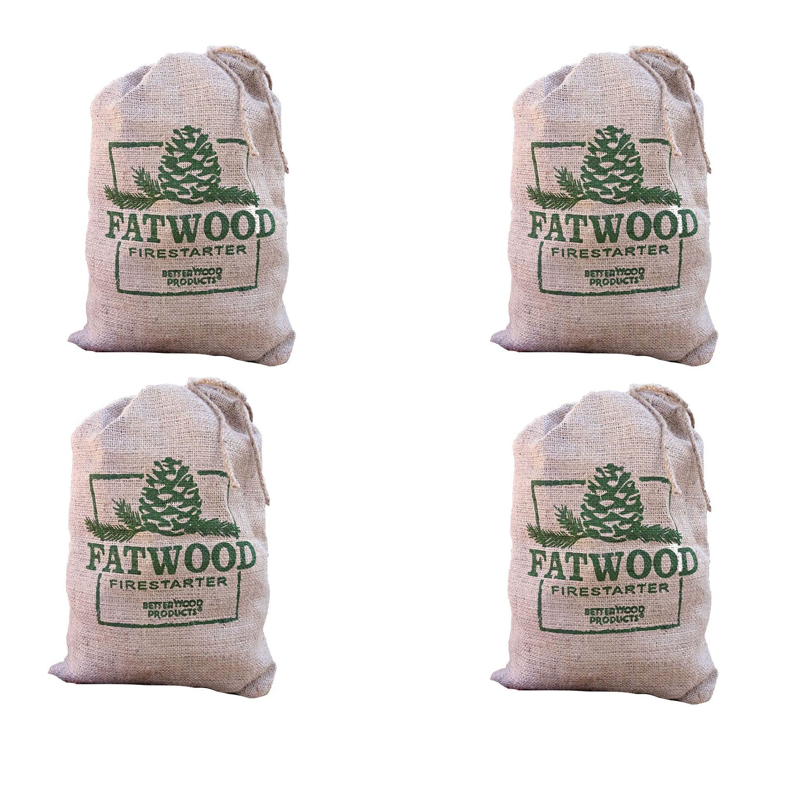 Betterwood Products Fatwood Firestarter 10 Pound Burlap Bag (4 Pack) - VMInnovations