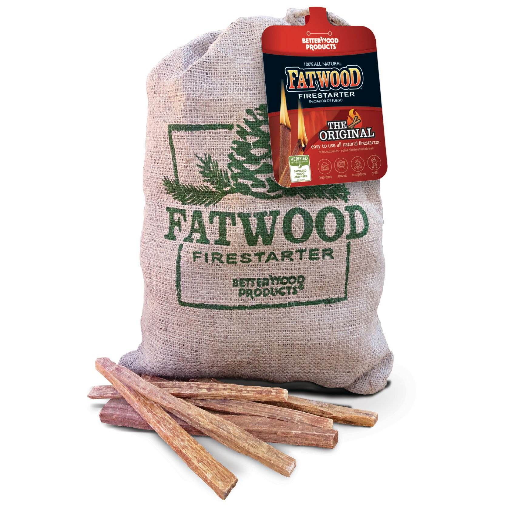 Betterwood Products Fatwood Firestarter 10 Pound Burlap Bag (4 Pack) - VMInnovations