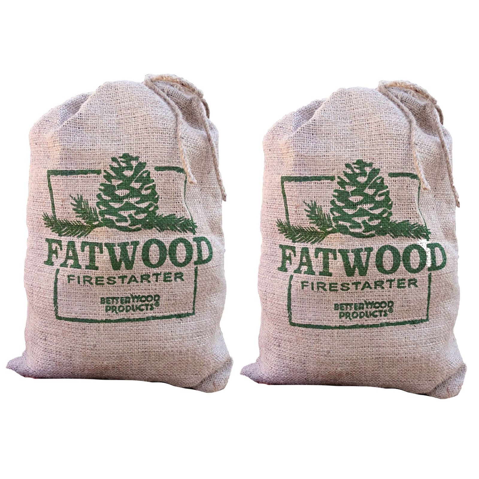Betterwood Products Fatwood Firestarter 10 Pound Burlap Bag (2 Pack) - VMInnovations