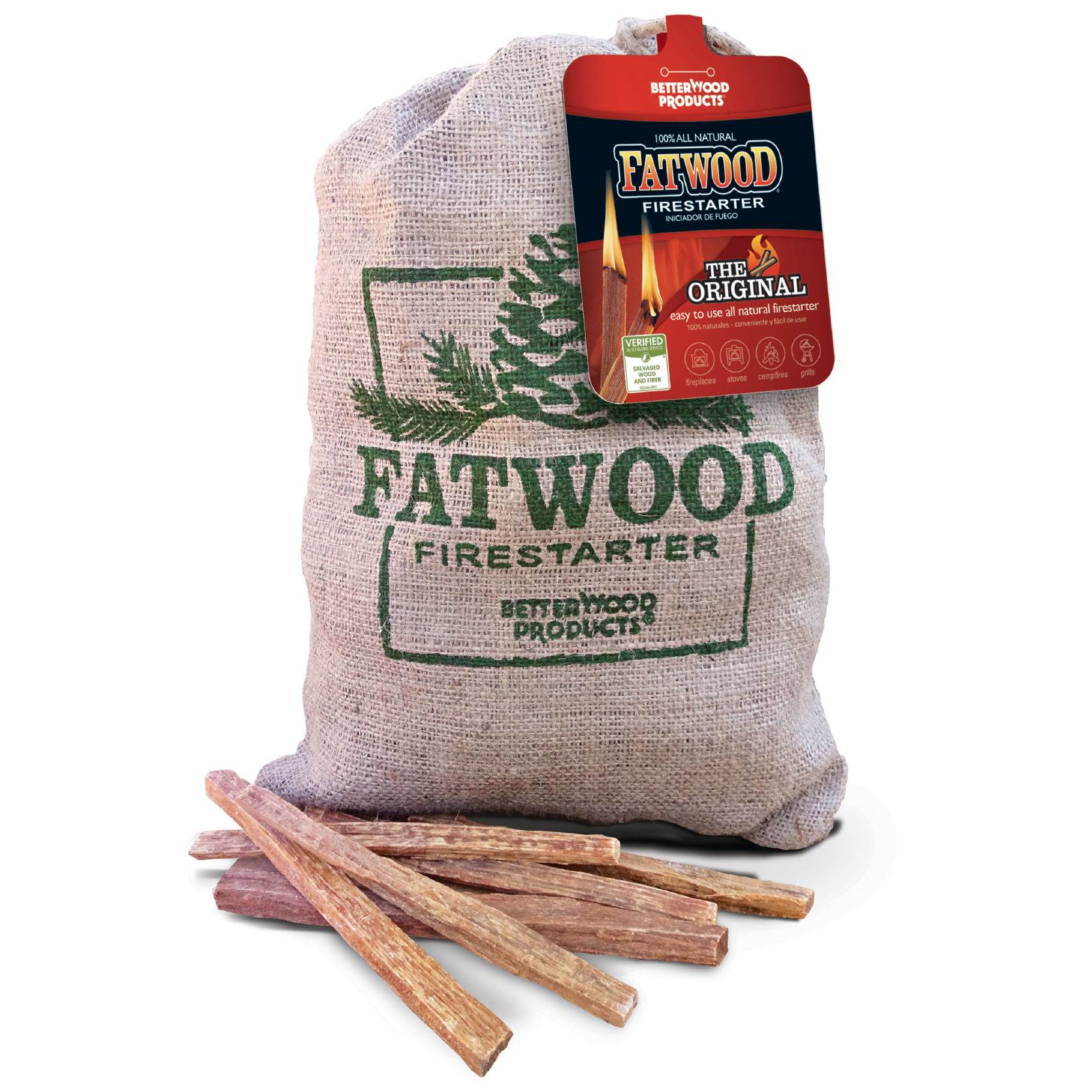 Betterwood Products Fatwood Firestarter 10 Pound Burlap Bag (2 Pack) - VMInnovations