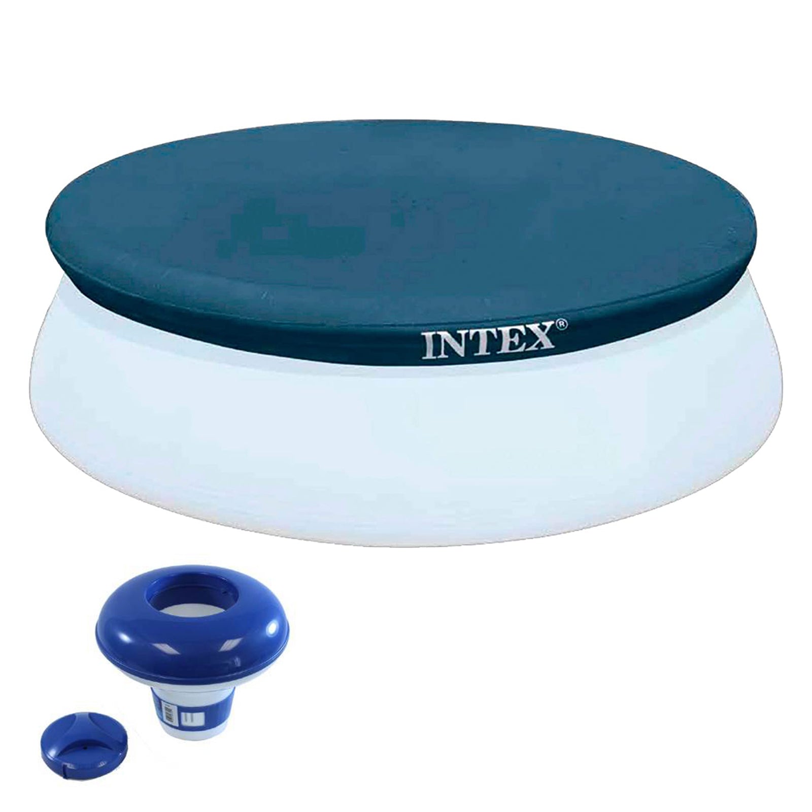 Intex 8' Round Cover for Above Ground Pools with 7" Floating Chlorine Dispenser - VMInnovations