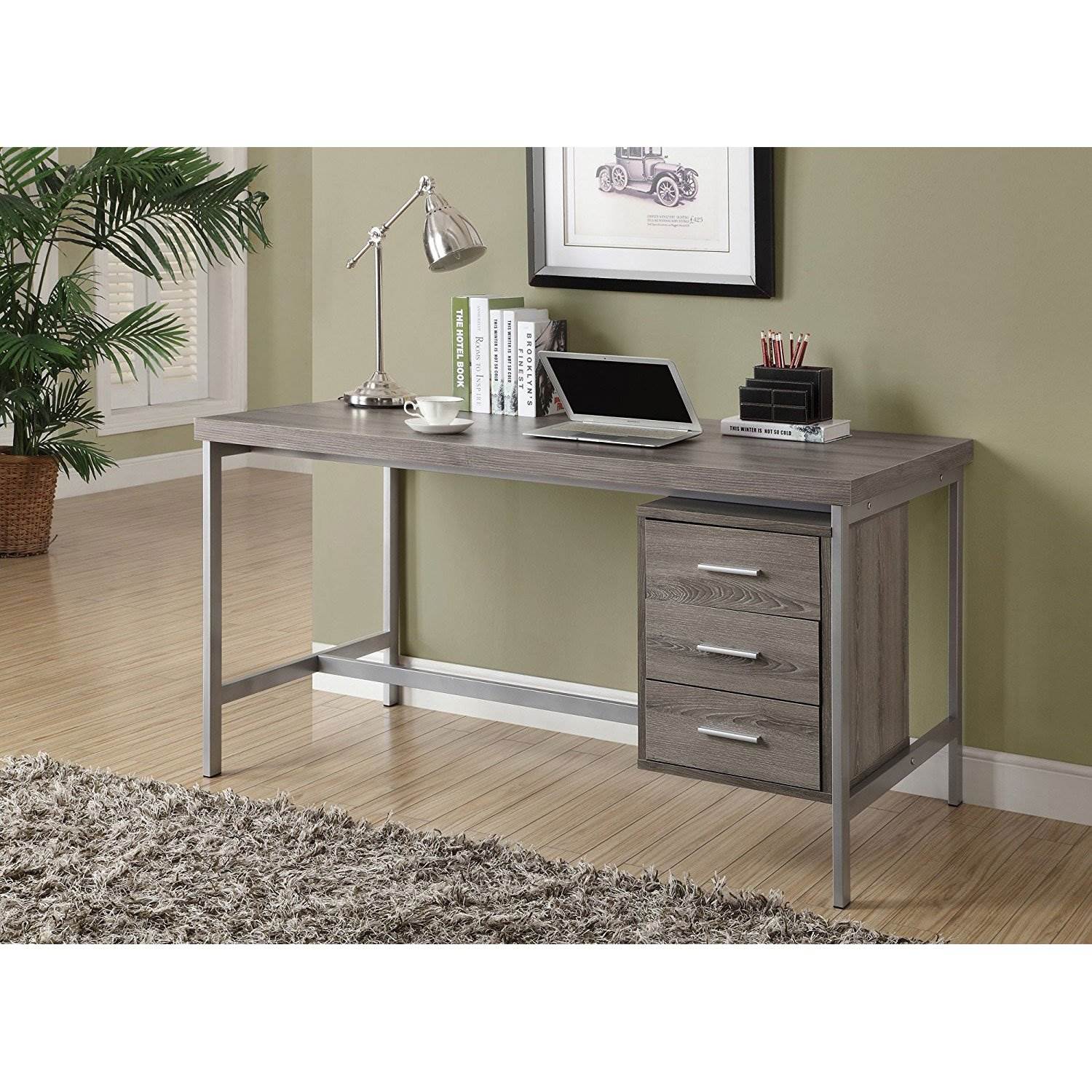 Monarch Specialties 60" Contemporary Office Computer Desk, Dark Taupe (2 Pack)