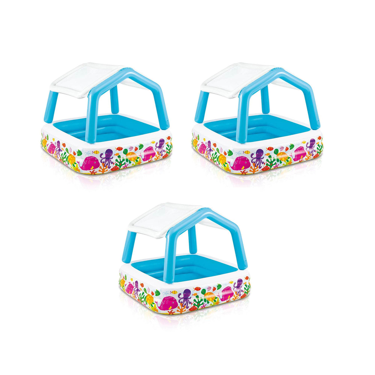 Intex 5.12ft x 5.12ft x 48in Inflatable Ocean Kids Pool with Canopy (3 Pack) - VMInnovations