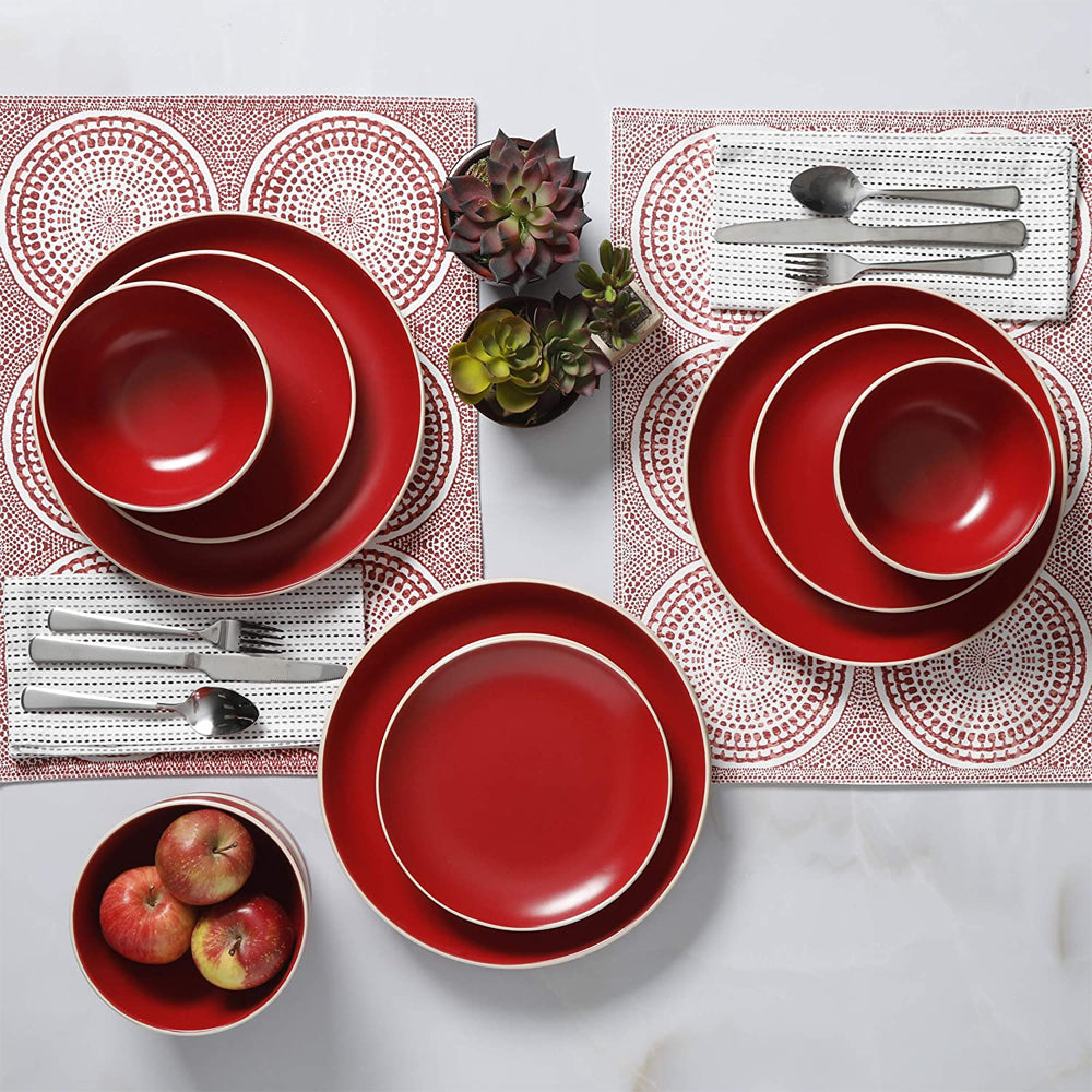 Gibson Rockaway 12 Piece Matte Glaze Stoneware Dinnerware Set, Plates and Bowls