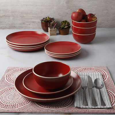 Gibson Rockaway 12 Piece Matte Glaze Stoneware Dinnerware Set, Plates and Bowls