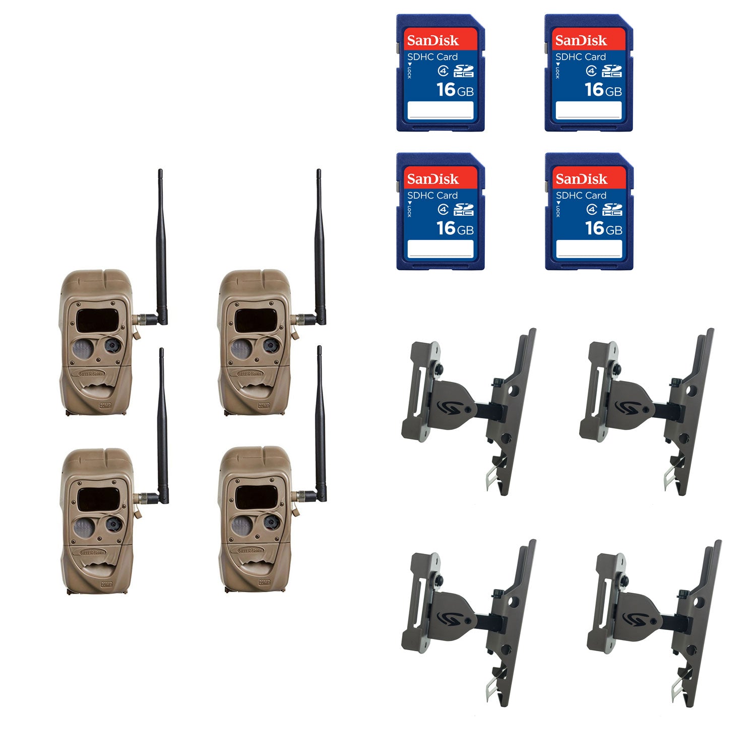 Cuddeback 4 Black Flash Camera (4) & Memory Card (4) & Genius Camera Mount (4)