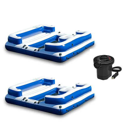 Intex Oasis Island 5 Person Inflatable Lounger (2 Pack) & Electric Air Pump