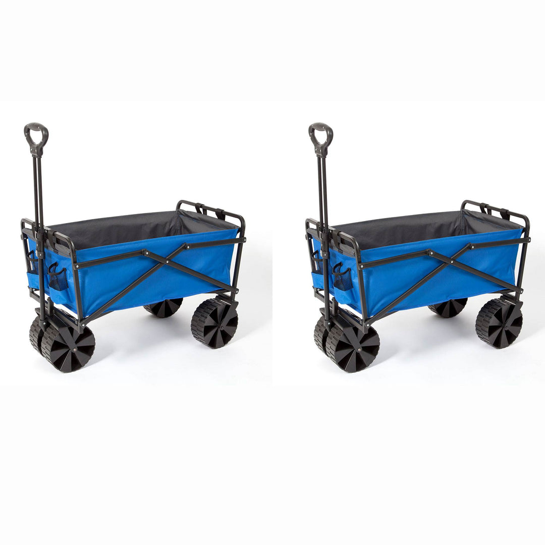 Seina Powder Coated Steel Collapsible Garden Cart Wagon, Blue & Grey (2 Pack)