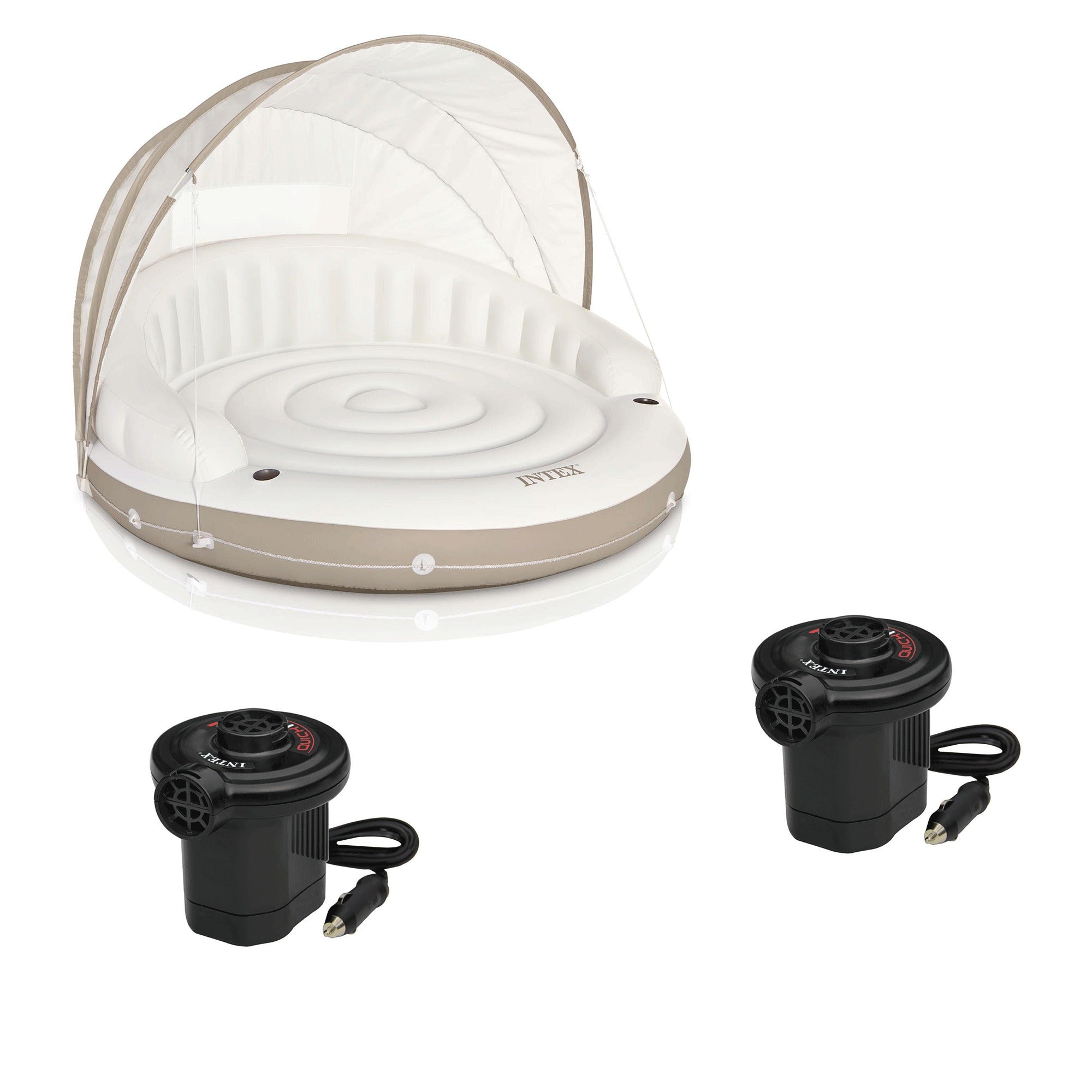 Intex Inflatable Canopy Island Lounger & Quick Fill Electric Air Pump (2 Pack) - VMInnovations