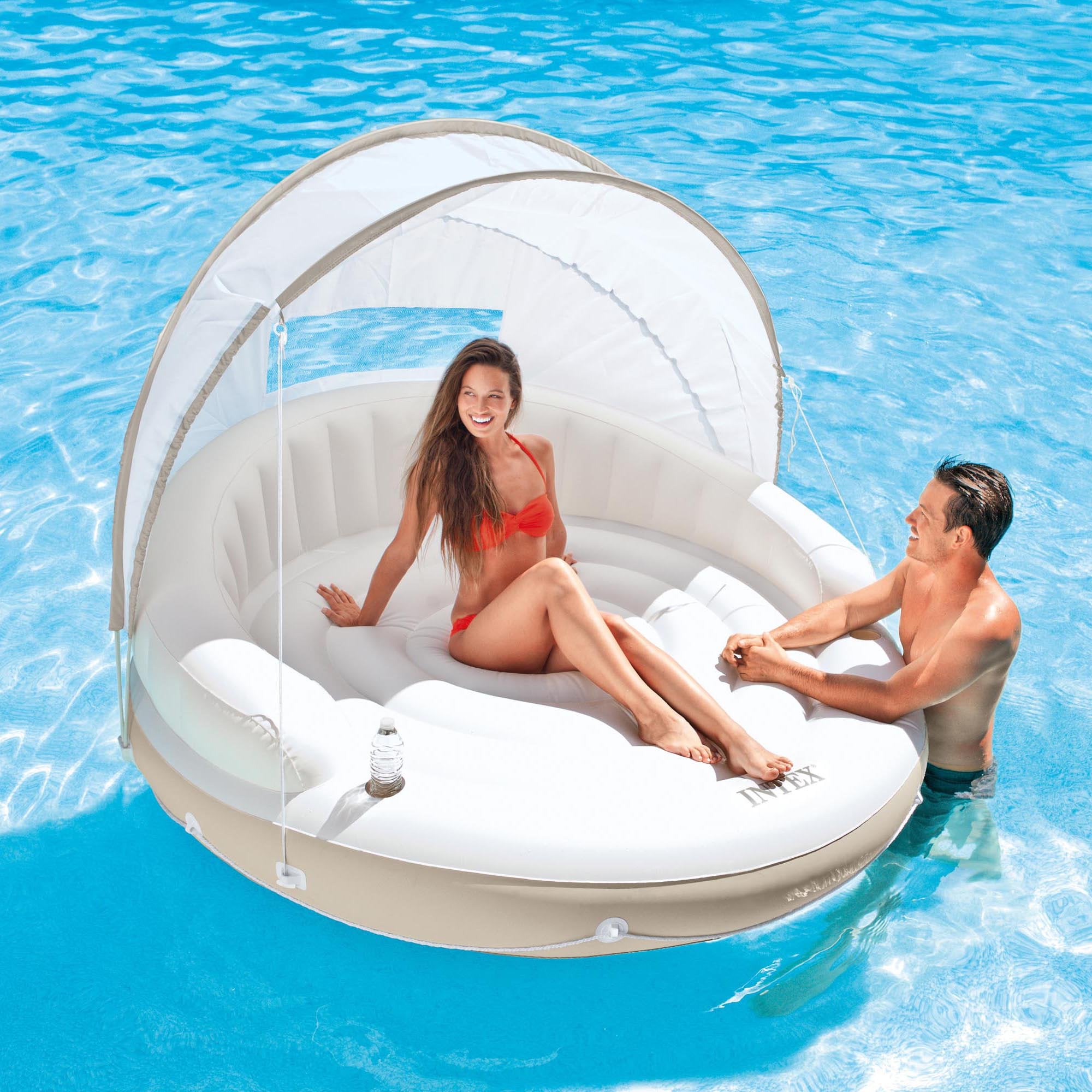 Intex Inflatable Canopy Island Lounger & Quick Fill Electric Air Pump (2 Pack) - VMInnovations