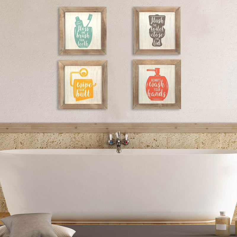 Stratton Home Decor "Floss, Flush, Wipe, Wash" Cute Decorative Bathroom Wall Art