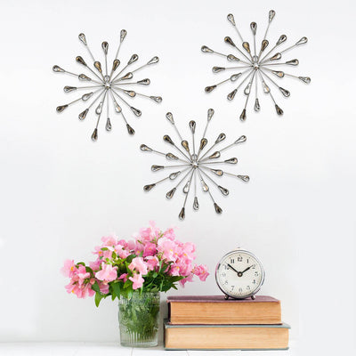 Stratton Home Decor Hand Painted Bursts Modern Wall Art Set of 3, Silver (Used)