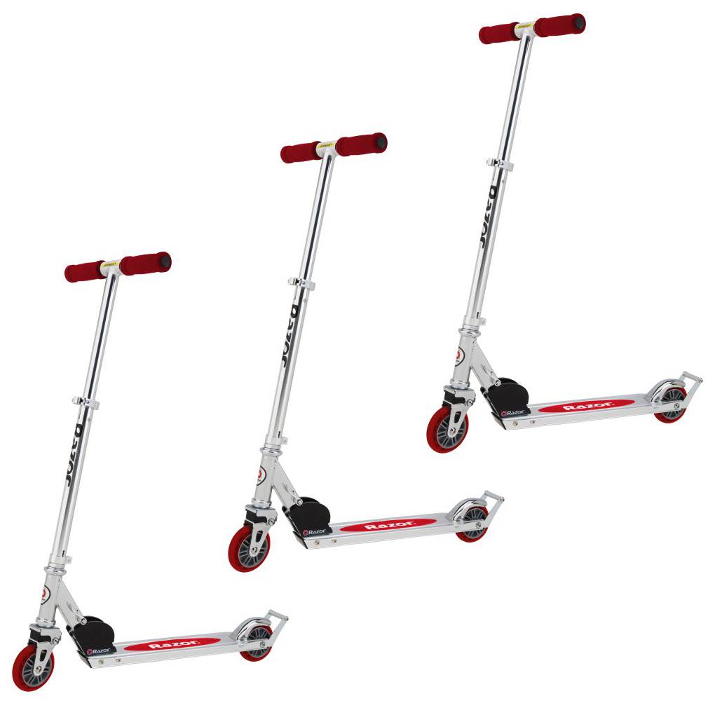Razor A2 Kids Folding Portable Kick Push Scooter with Wheelie Bar, Red (3 Pack)