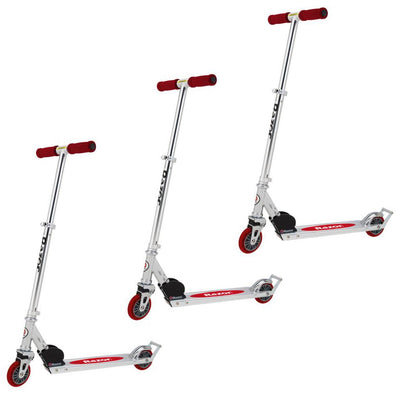 Razor A2 Kids Folding Portable Kick Push Scooter with Wheelie Bar, Red (3 Pack)