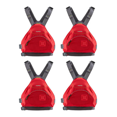 NRS Ninja Adult Large XLarge PFD Type III Boating Kayak Life Jacket Vest, 4 Pack