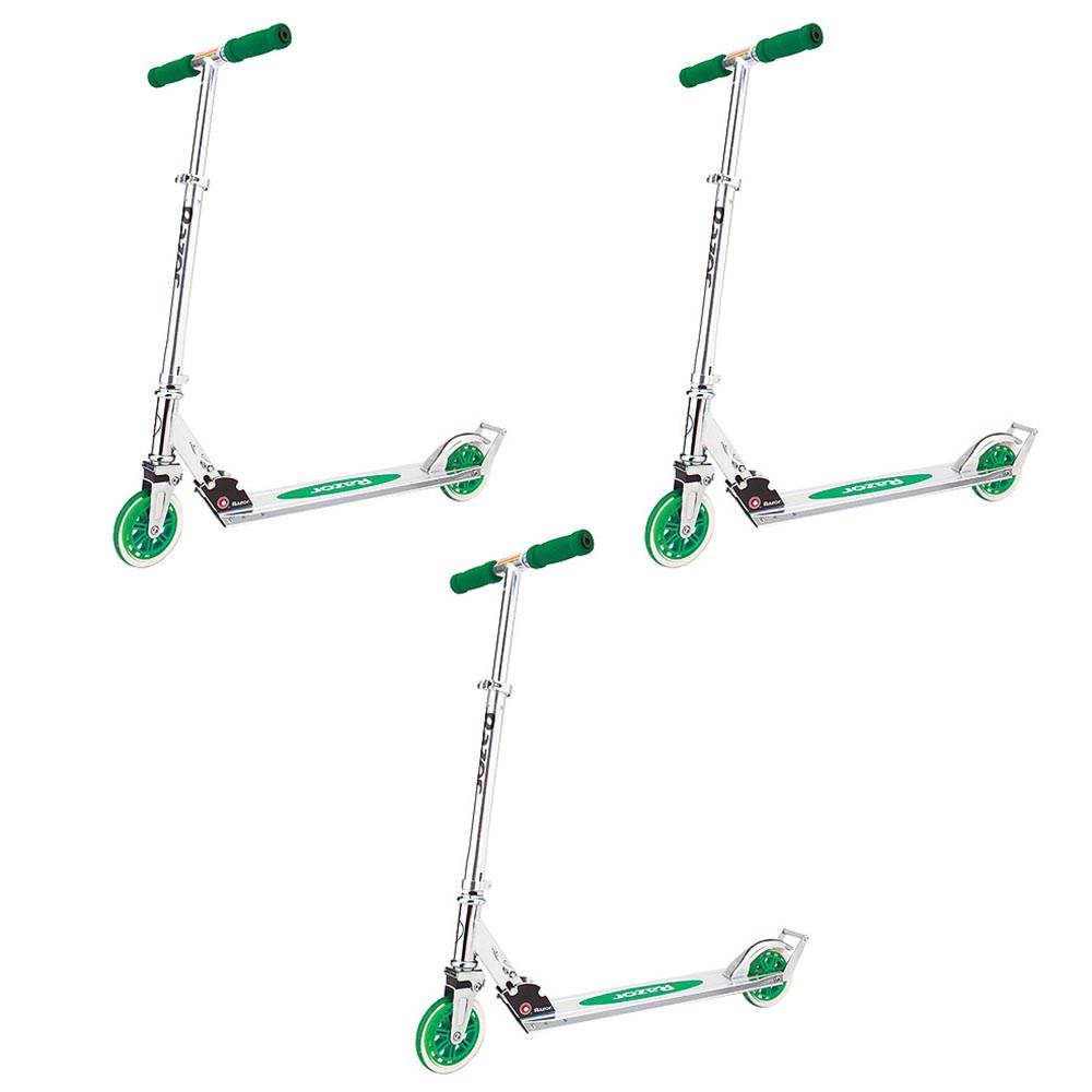 Razor A3 Kids Folding Portable Kick Push Scooter w/ Wheelie Bar, Green (3-Pack)