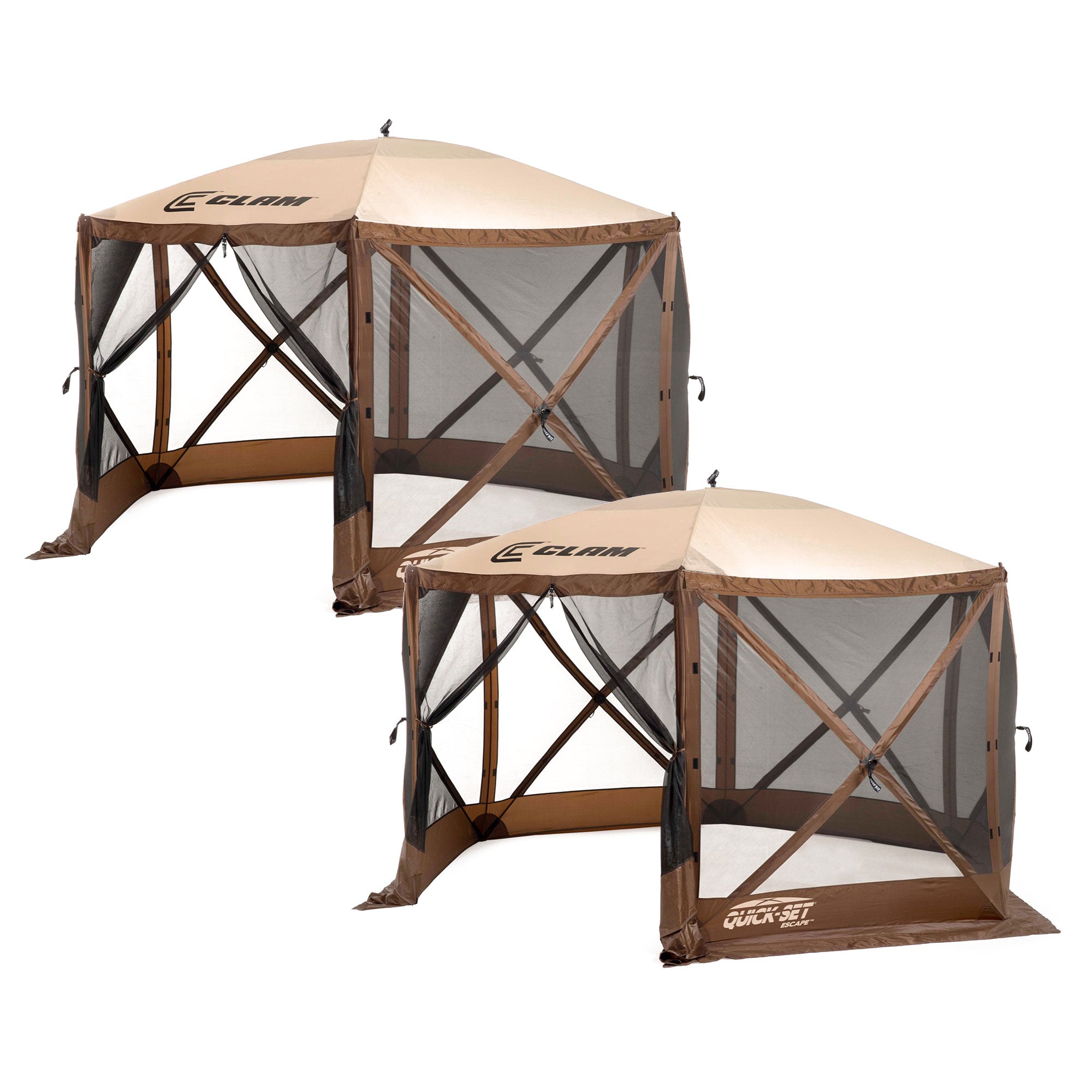 CLAM Quick-Set Escape 11.5 x 11.5' Portable Outdoor Camp Shelter, Brown (2 Pack)