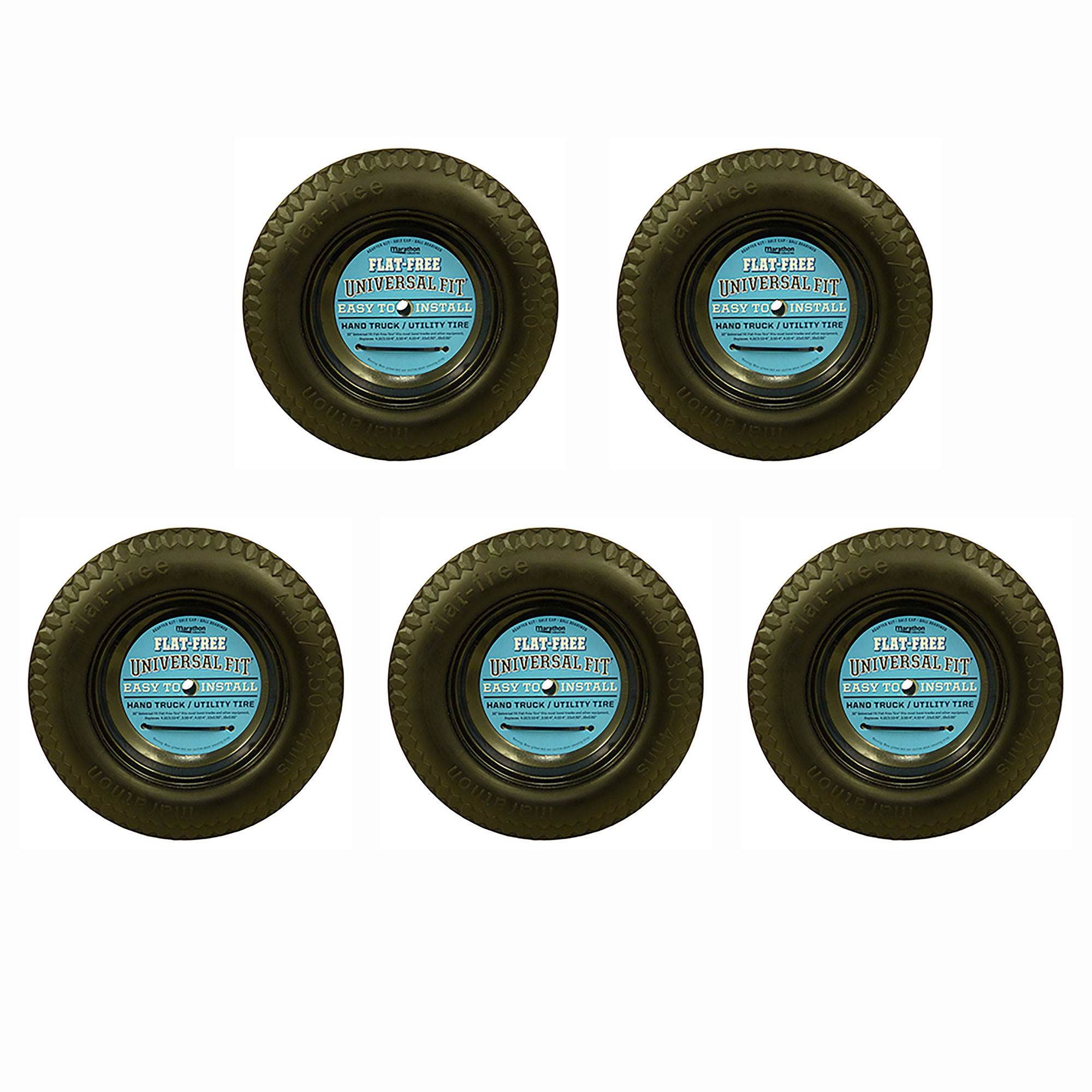 Marathon Tire 4.10/3.50-4 Universal Fit Truck Equipment Flat Free Tire (5 Pack)