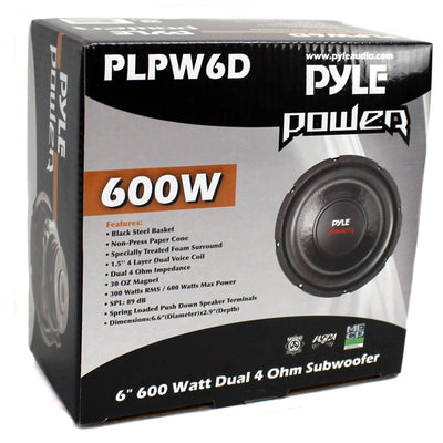 Pyle PLPW6D 6" 600W Max Dual Voice Coil 4-Ohm Car Stereo Subwoofer (12 Pack)