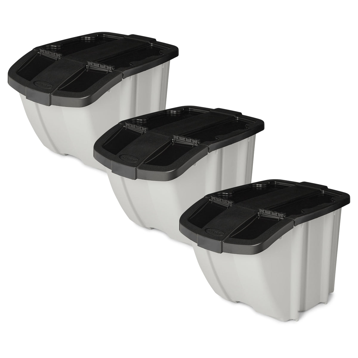 Suncast 18 Gallon Indoor/Outdoor Stackable Recycle Storage Bin, Gray (3 Pack)