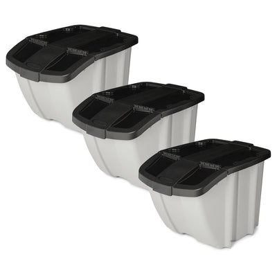 Suncast 18 Gallon Indoor/Outdoor Stackable Recycle Storage Bin, Gray (3 Pack)