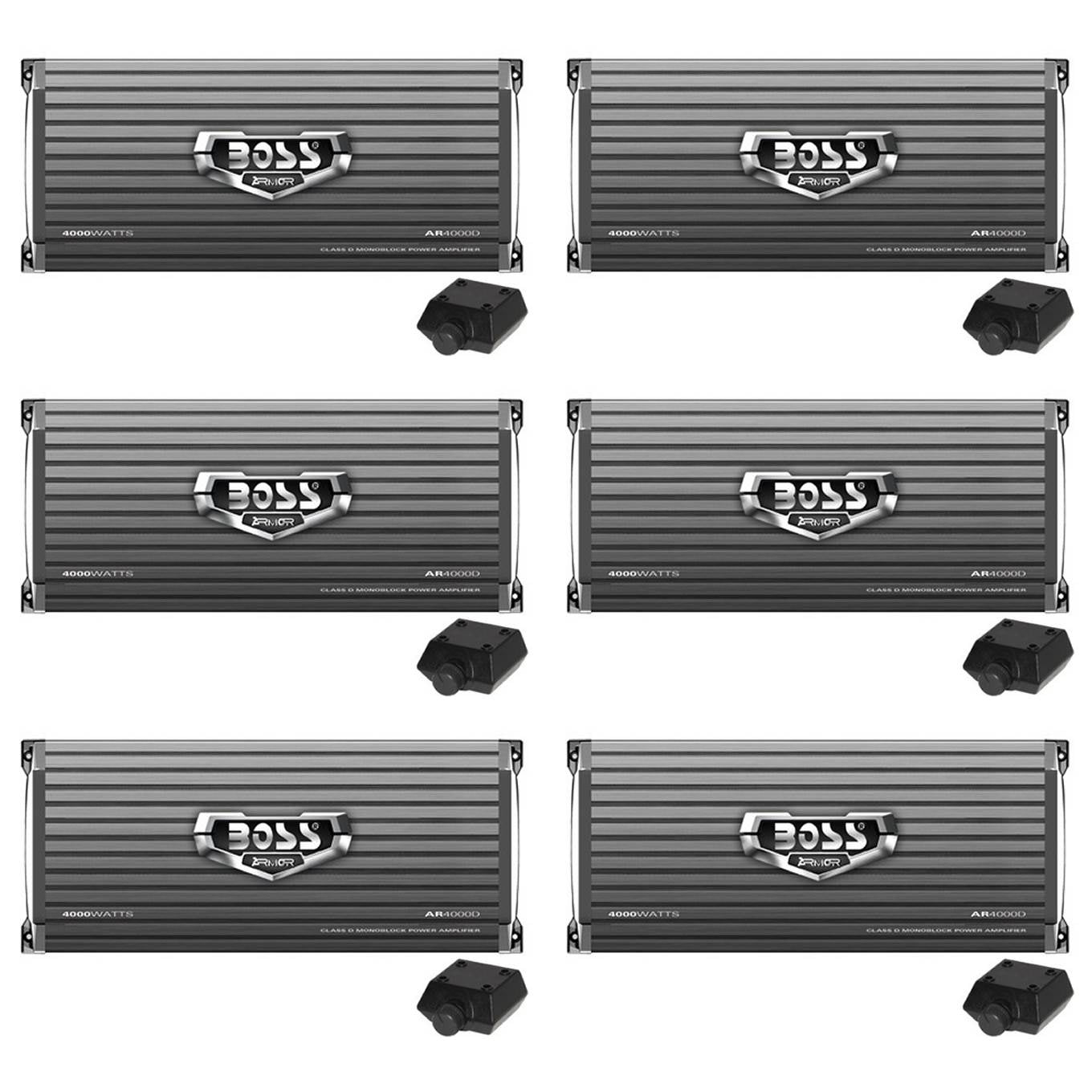 Boss AR4000D Armor 4000W Monoblock Class D Car Amplifier Amp & Remote (6 Pack)