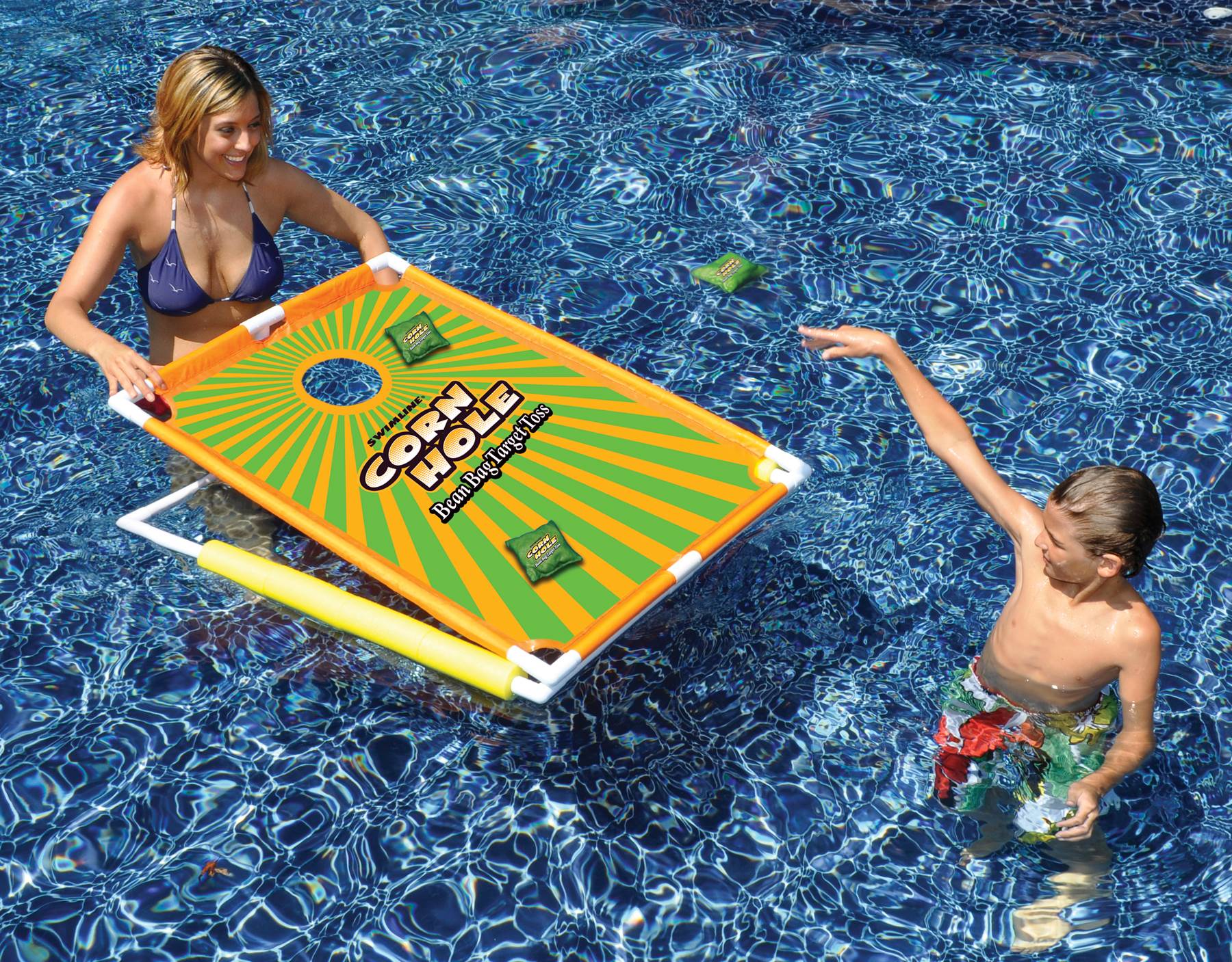 Swimline Swimming Pool Fun Floating Cornhole Bean Bags Toss Target Game (6 Pack)