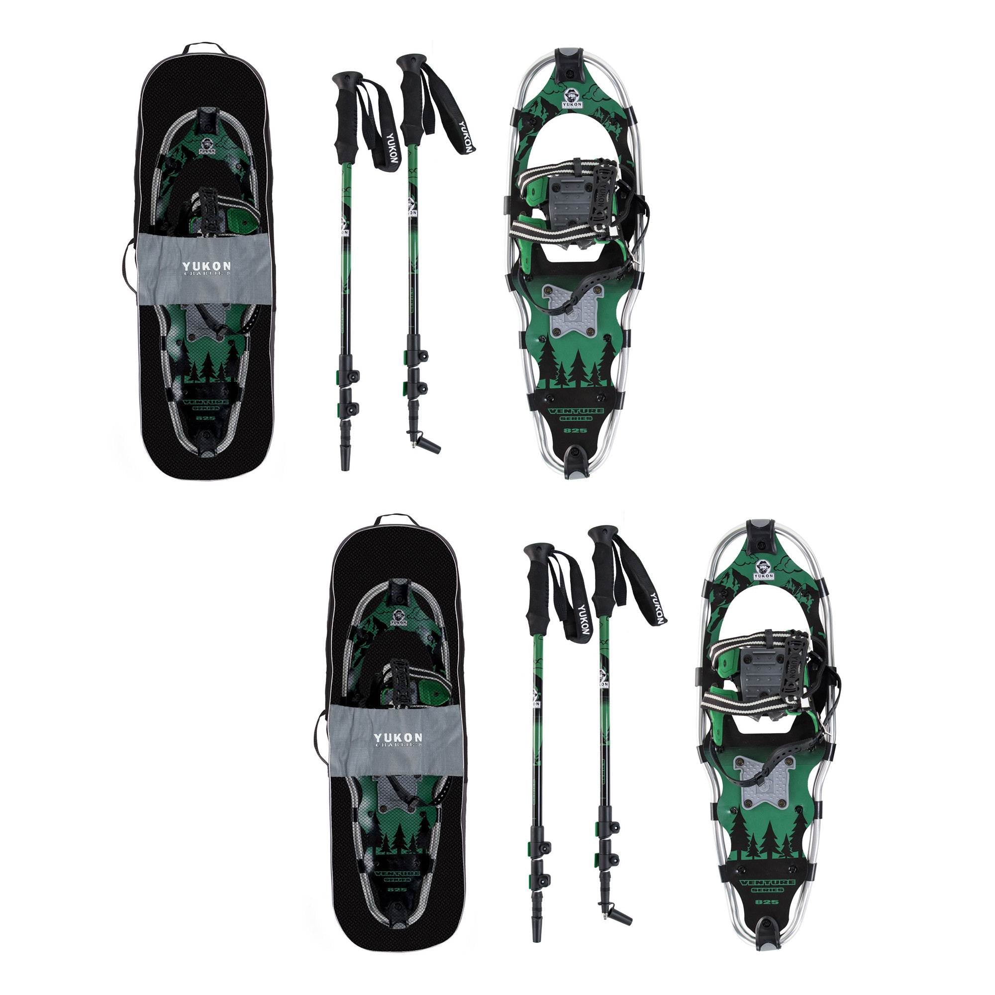 Yukon Charlie's Advanced 8x25 Inch Men's Snowshoe Kit w/ Aluminum Poles (2 Pack)