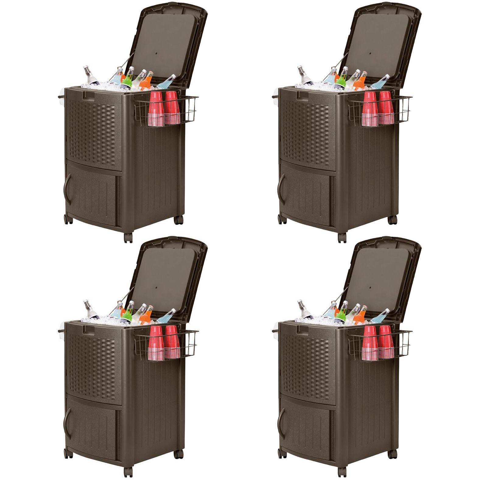 Suncast 77 Quart Resin Wicker Patio Cooler with Cabinet & Basket, Java (4 Pack) - VMInnovations