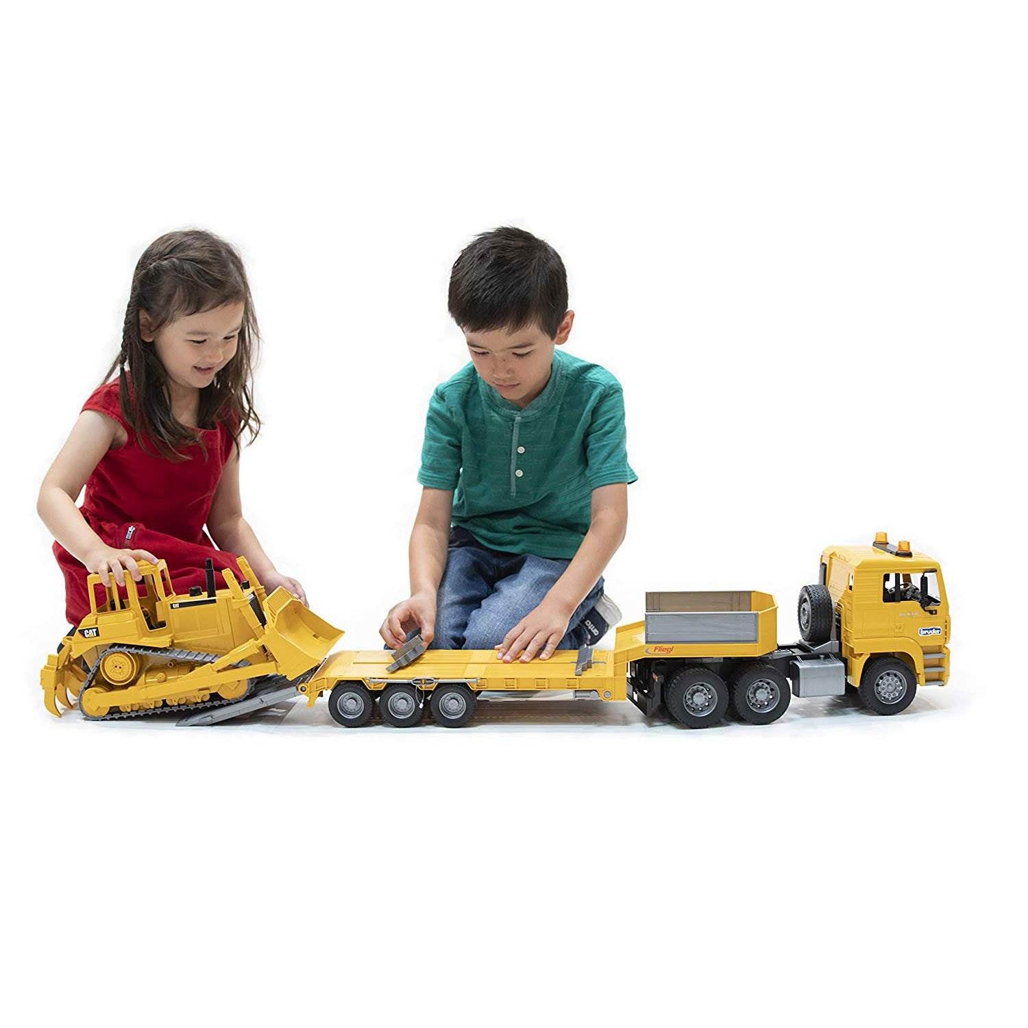 Bruder Toys Miniature Toy MAN TGA Loader Truck w/ CAT Bulldozer (Open Box)